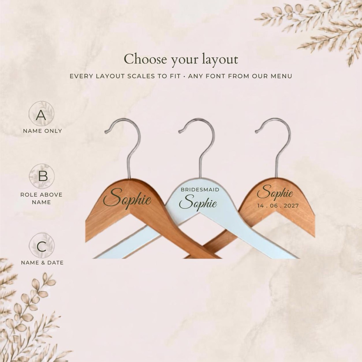 Choose your layout: A name only, B role above name, C name and date